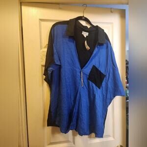 Caren Sport Shirt Women's 3x NWOT Blue Black Short Sleeve